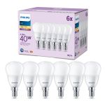 Mehrfachpackung 6x Philips Glühbirne LED E14 Birne Matt 5W 470lm - 827 